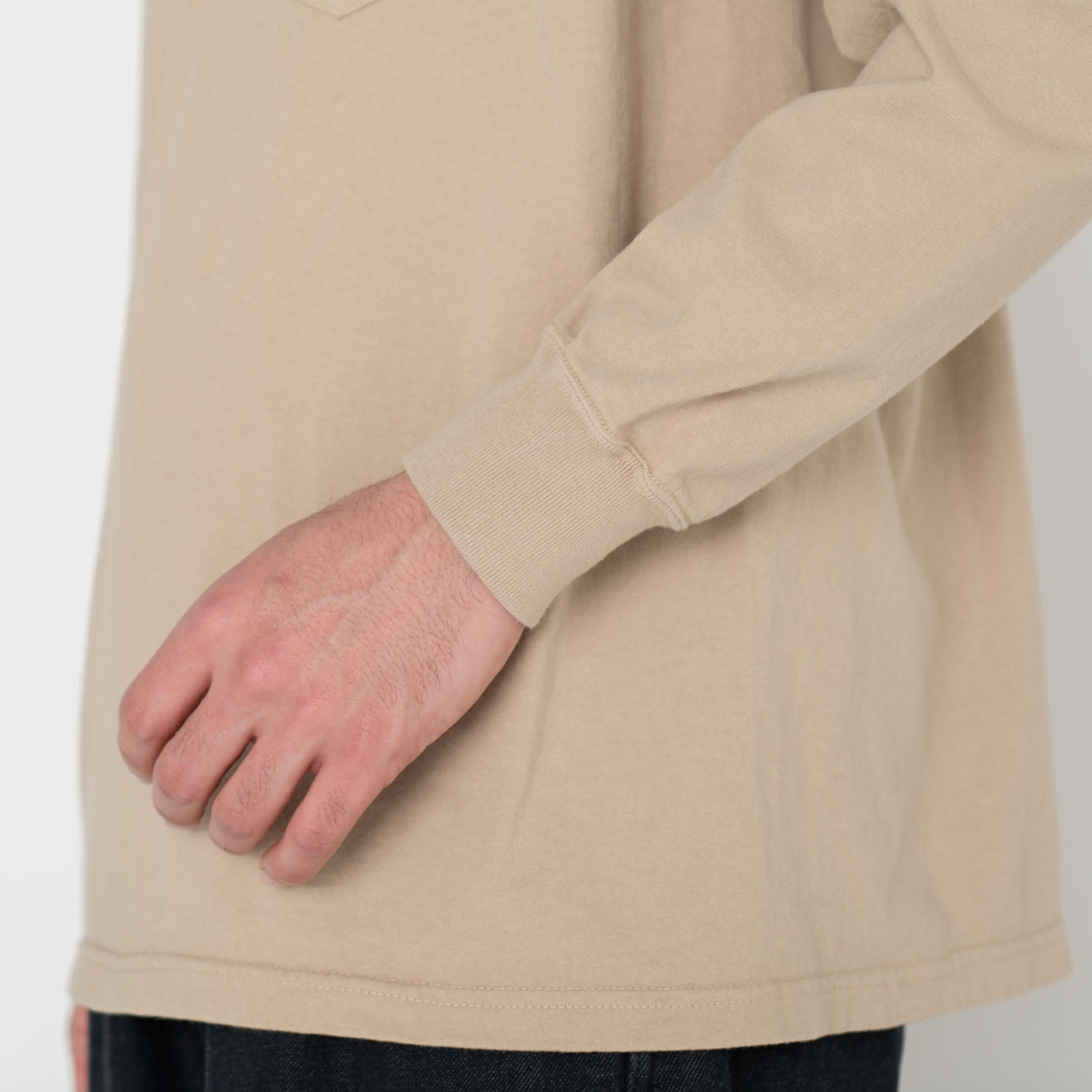 7oz Long Sleeve Pocket Tee - BEIGE