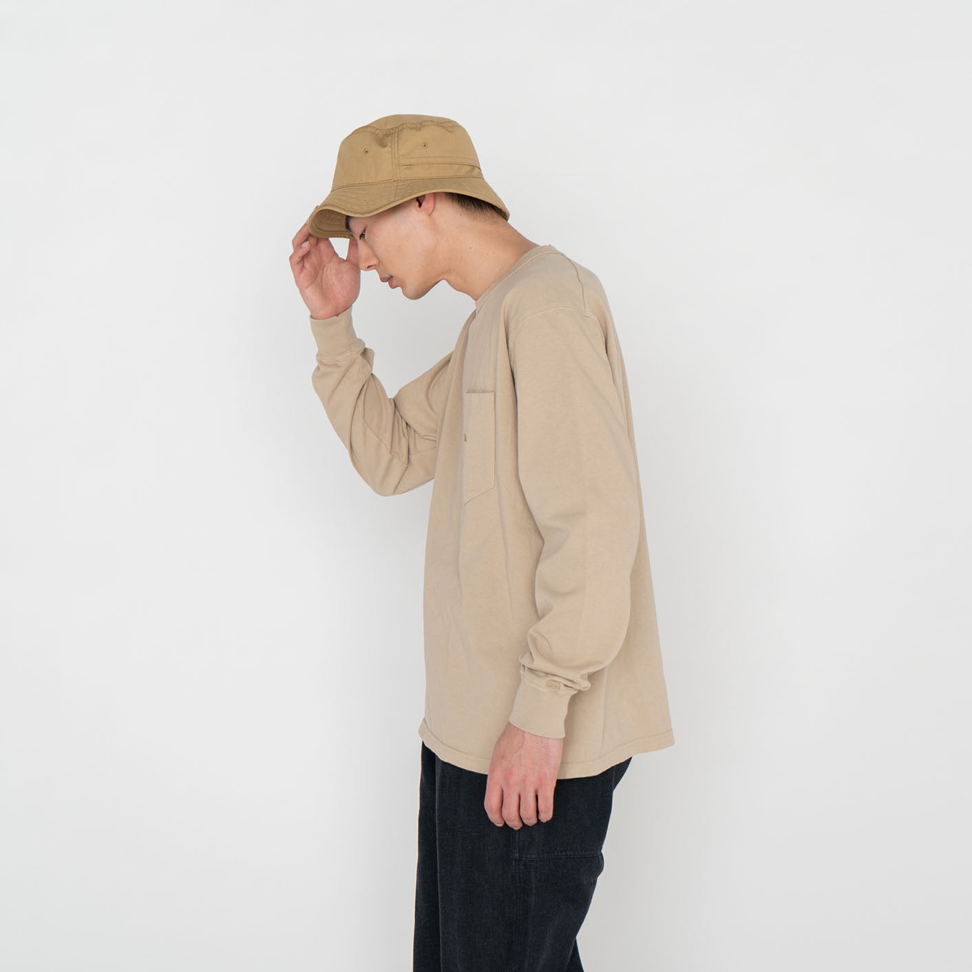 7oz Long Sleeve Pocket Tee - BEIGE