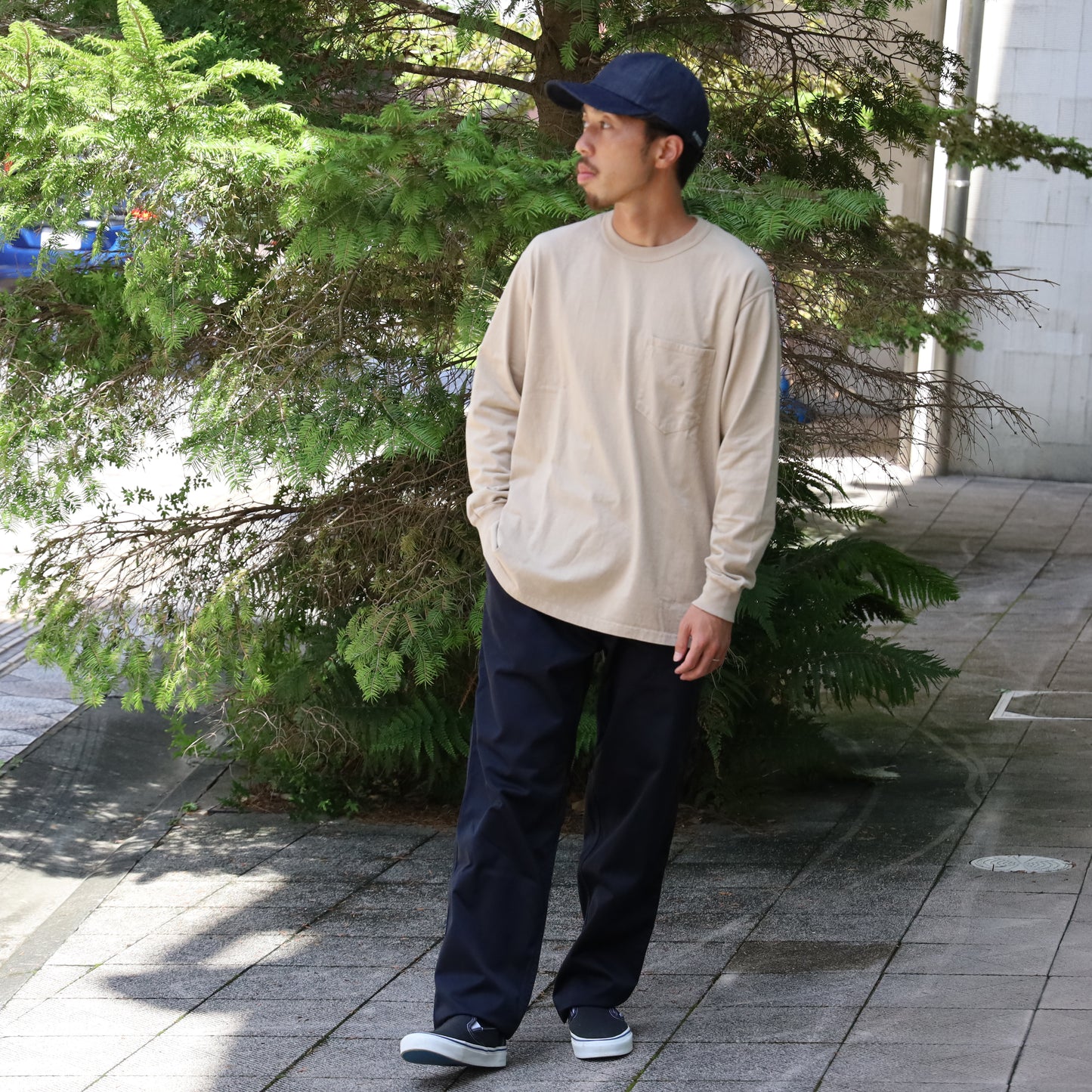 7oz Long Sleeve Pocket Tee - BEIGE