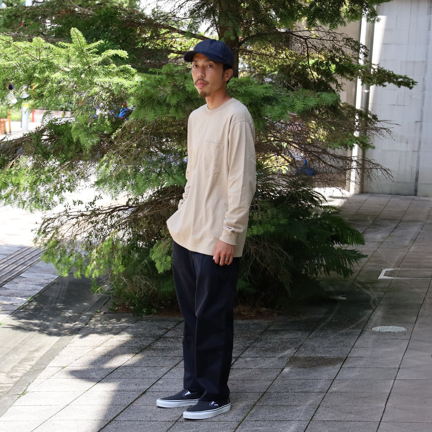7oz Long Sleeve Pocket Tee - BEIGE