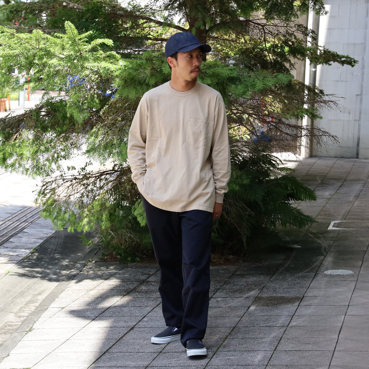 7oz Long Sleeve Pocket Tee - BEIGE