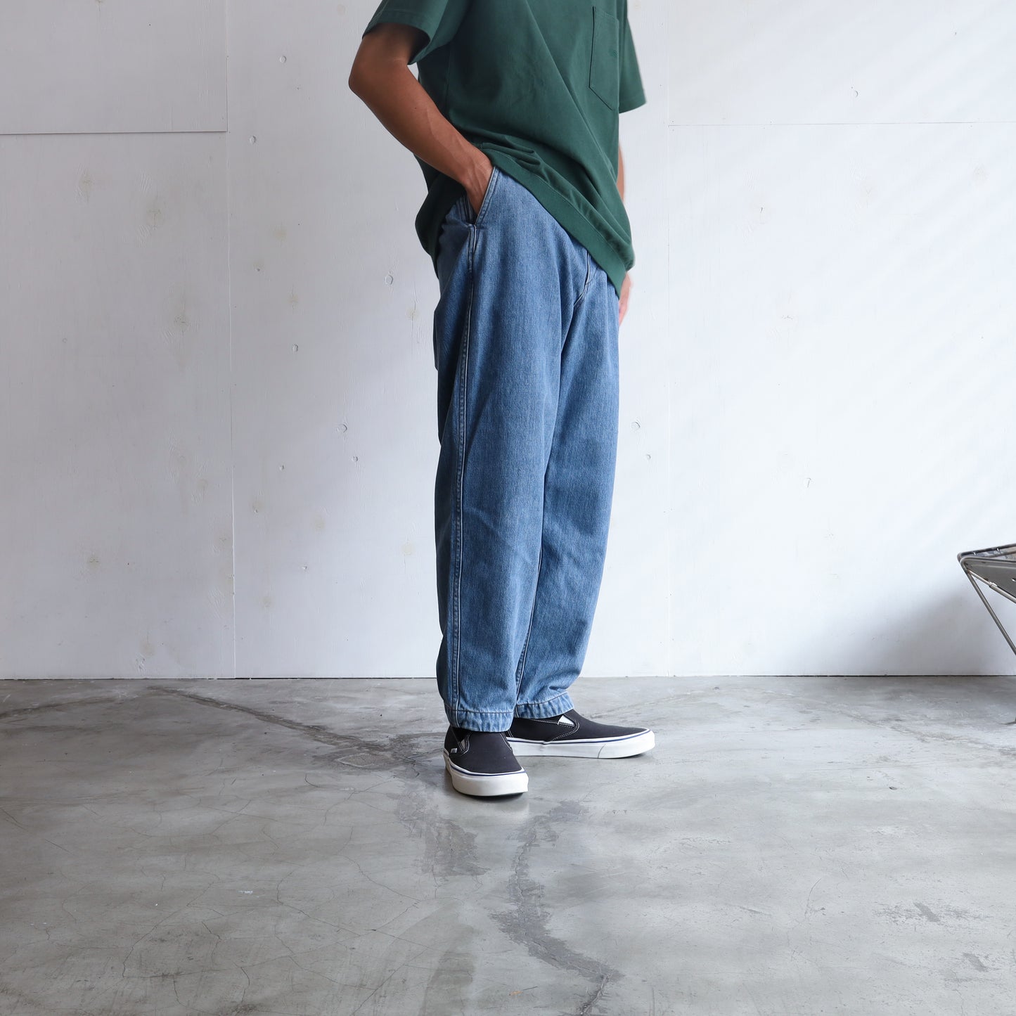 Denim Wide Tapered Field Pants - INDIGO BLEACH