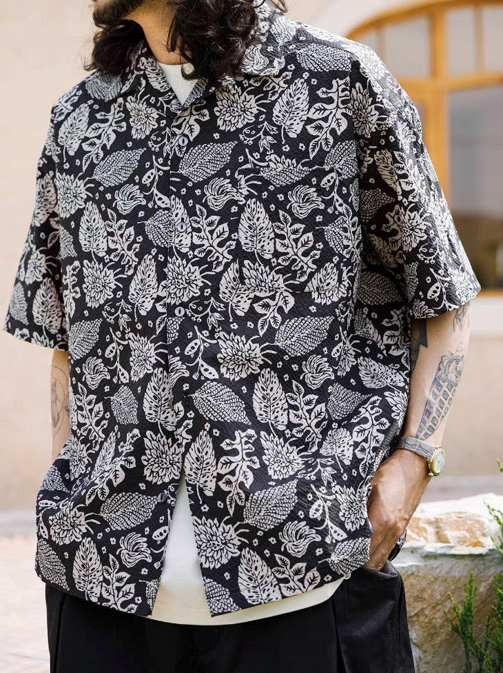 Seersucker "Reveal" Shirt - Night Forest