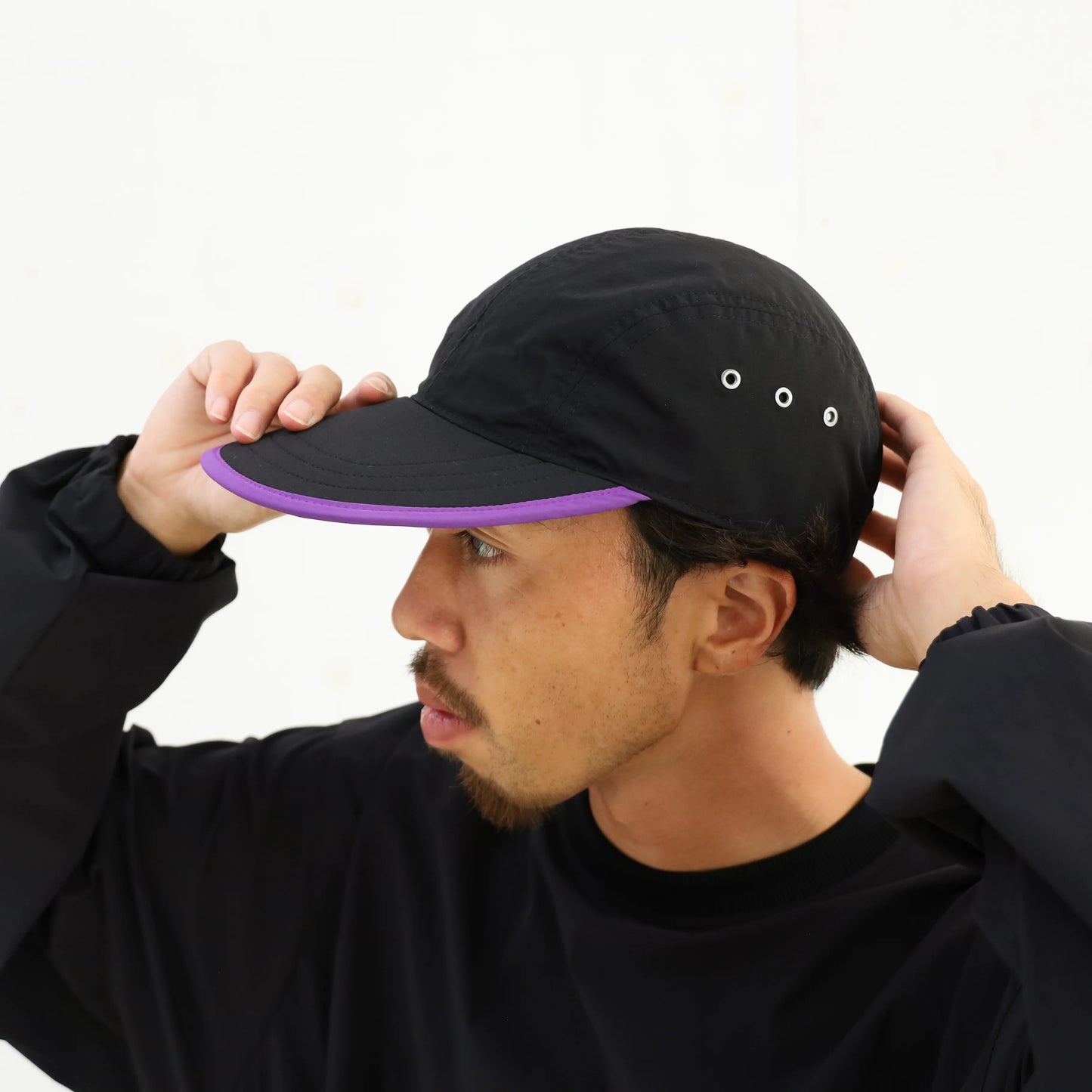 CYPRESS LONG BILL CAP - BLACK×PURPLE