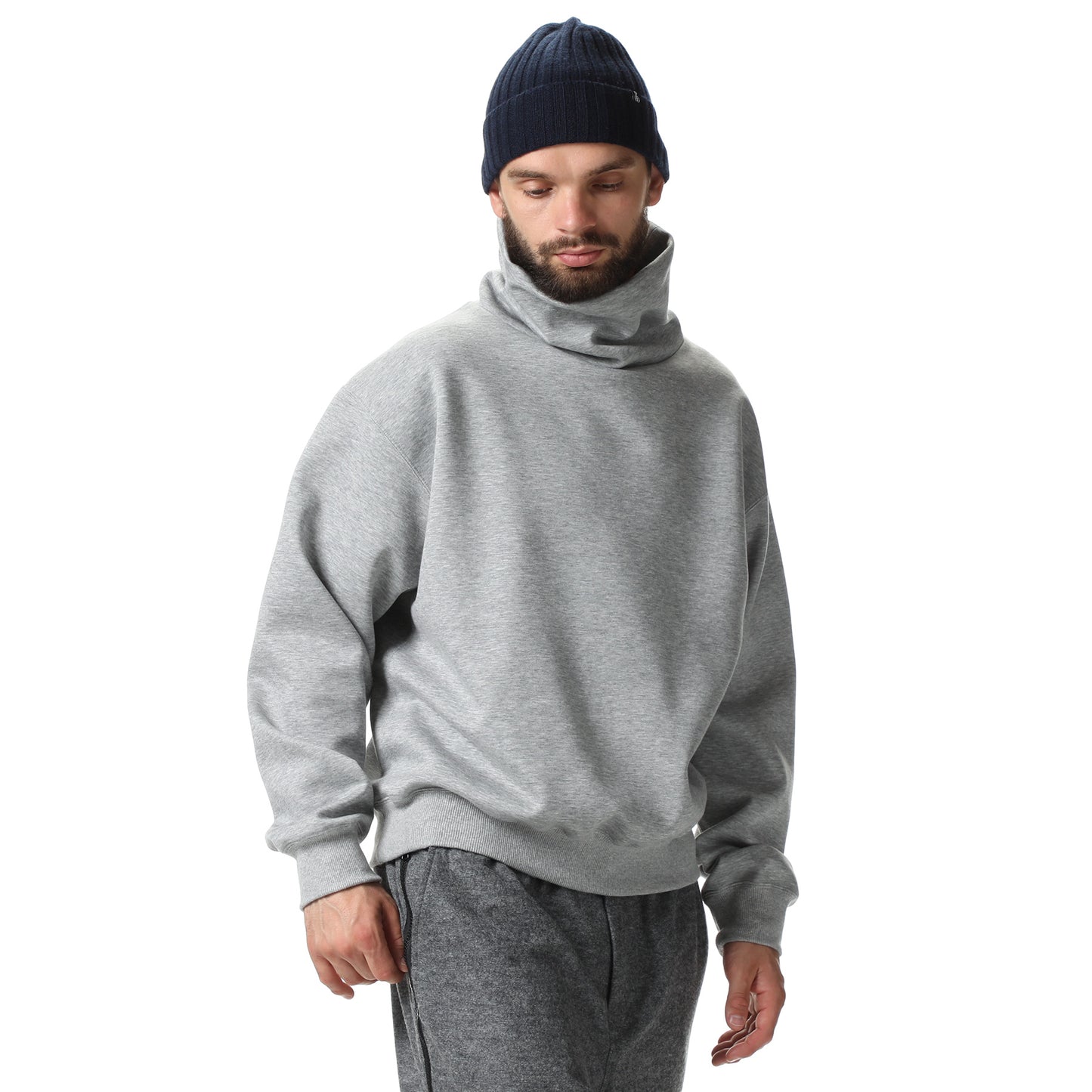 TECH KNIT WIDE TURTLE NECK PULLOVER GRAY